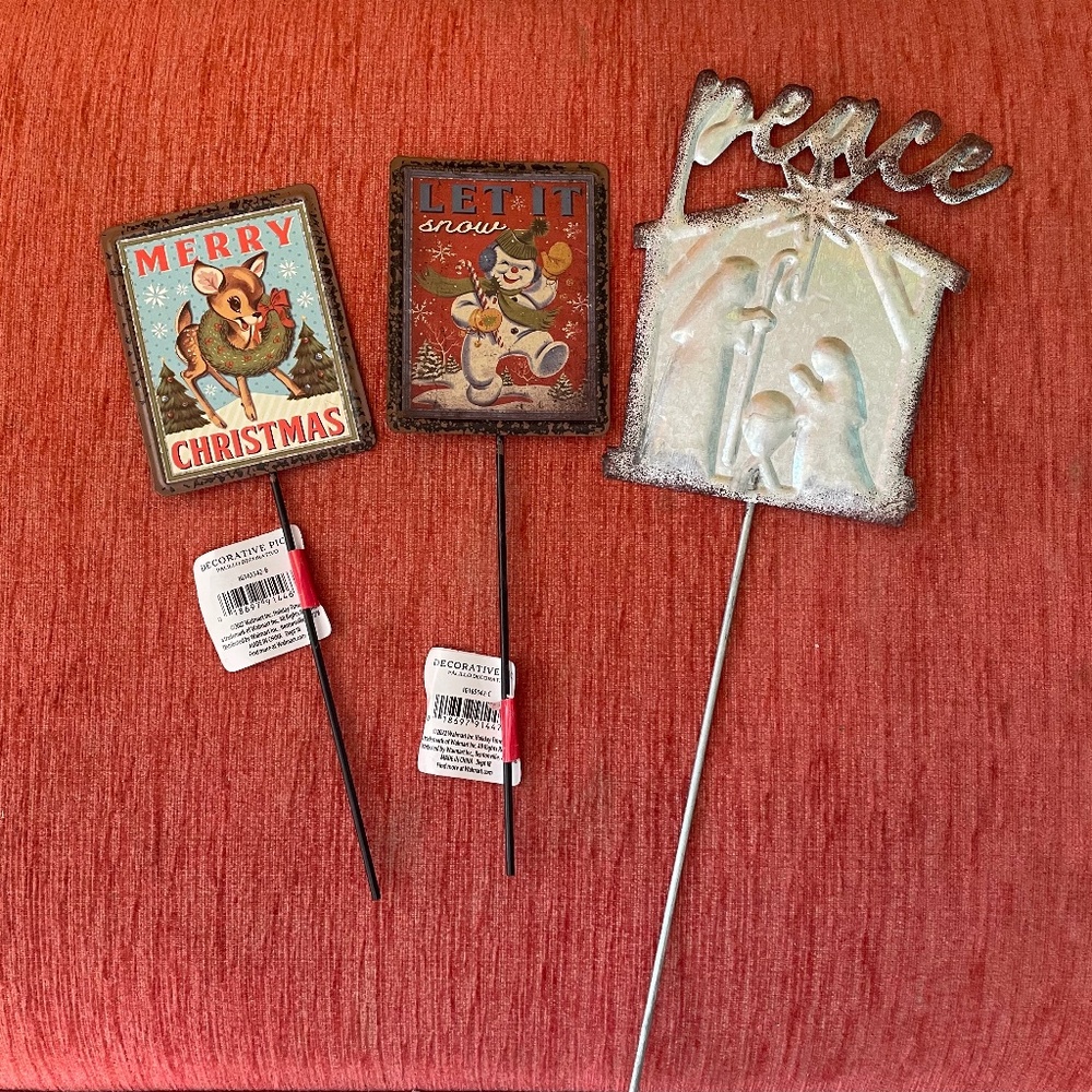 3 Christmas Flower / Plant Pick Decorations